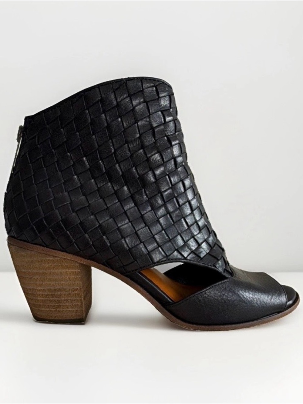 Patricia Nash Black Woven Leather Block Heel